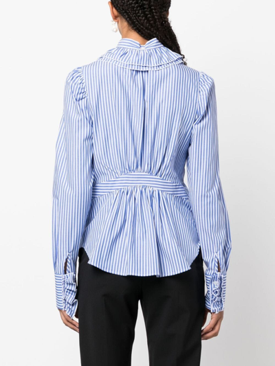 Shop Msgm Logo-embroidered Striped Shirt In White