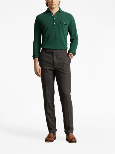 Shop Polo Ralph Lauren Long-sleeve Cotton Polo Shirt In Green