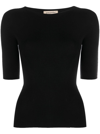 Shop Gentry Portofino Short-sleeve Knitted Top In Black
