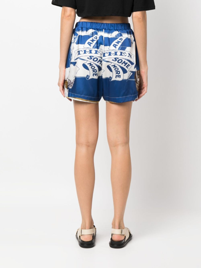 Msgm Graphic-print Satin Mini Shorts In Blue
