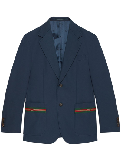 Shop Gucci Web Stripe-embellished Blazer In Blue