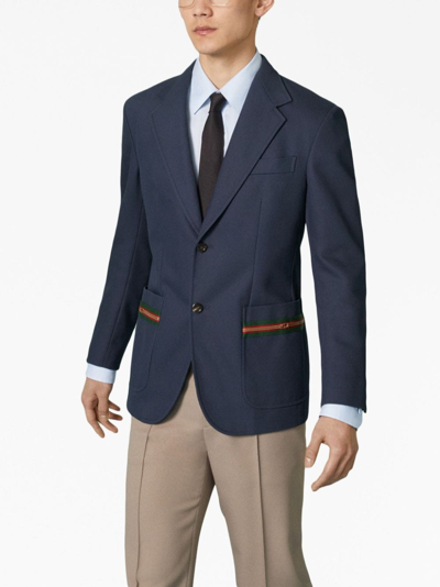 Gucci Web Stripe Single-breasted Cotton Blazer In Blue