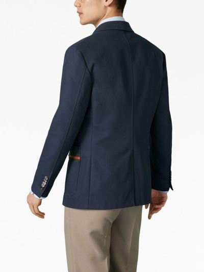 Gucci Web Stripe Single-breasted Cotton Blazer In Blue