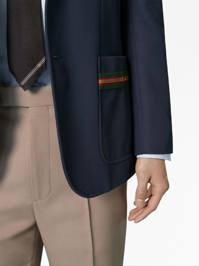 Gucci Web Stripe Single-breasted Cotton Blazer In Blue