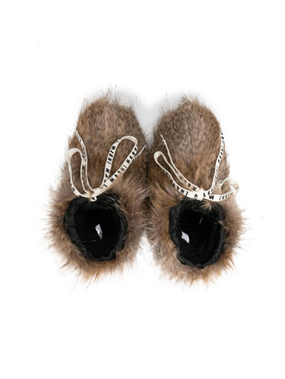Marni Faux-fur Lace-up Boots In Brown