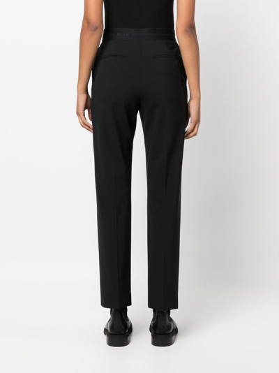 Msgm Logo-waistband Tapered Trousers In Black