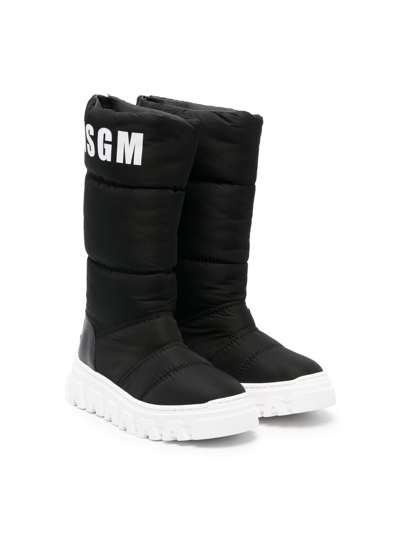 Shop Msgm Logo-print Knee-length Boots In Black