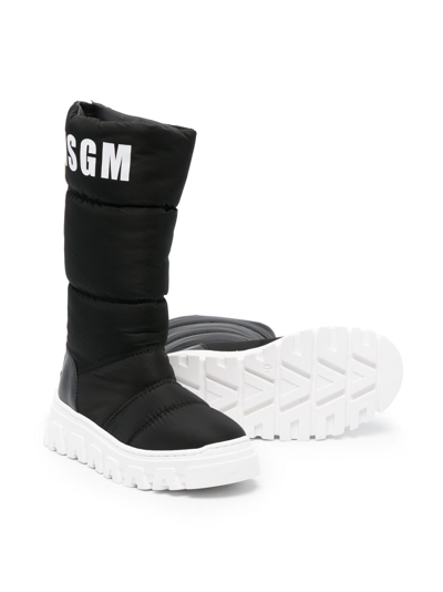 Shop Msgm Logo-print Knee-length Boots In Black