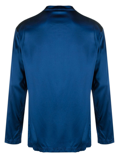 Shop Tom Ford Collarless Silk Pajama Shirt In Blue