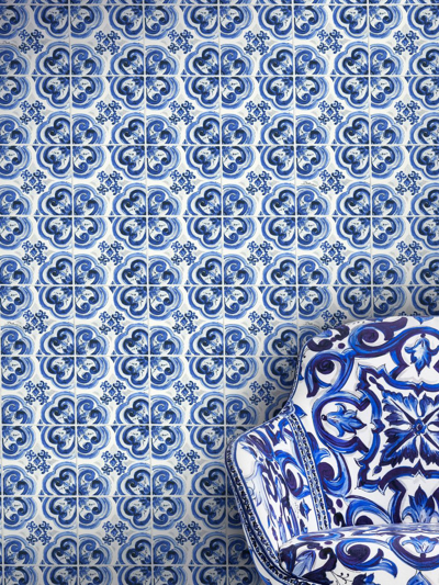 Shop Dolce & Gabbana Tile-print Wallpaper In Blue