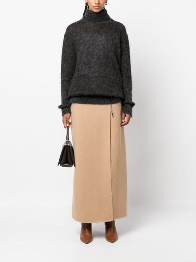 Shop P.a.r.o.s.h Zip-up Straight Wool Skirt In Neutrals