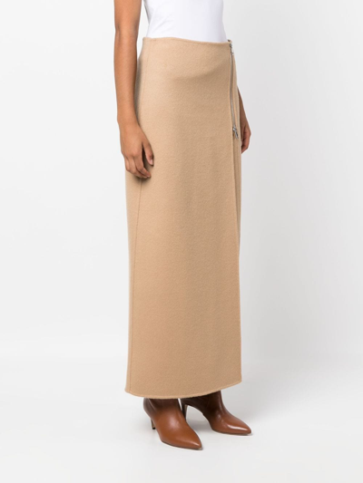 Shop P.a.r.o.s.h Zip-up Straight Wool Skirt In Neutrals