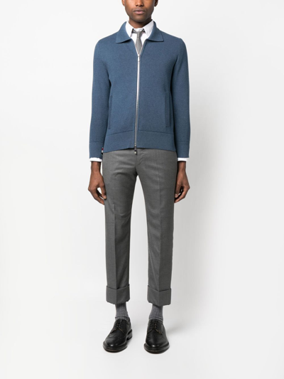 Thom Browne Front Zip-fastening Knit Jacket In Blue