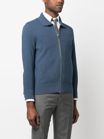 Thom Browne Front Zip-fastening Knit Jacket In Blue