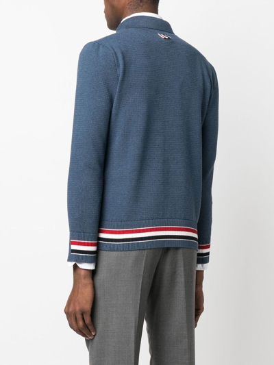 Thom Browne Front Zip-fastening Knit Jacket In Blue