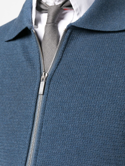Thom Browne Front Zip-fastening Knit Jacket In Blue