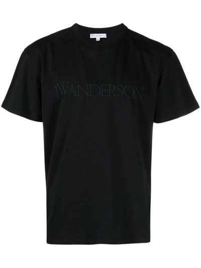 Shop Jw Anderson Logo-embroidered Cotton T-shirt In Black