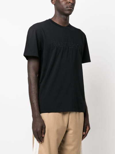 Shop Jw Anderson Logo-embroidered Cotton T-shirt In Black