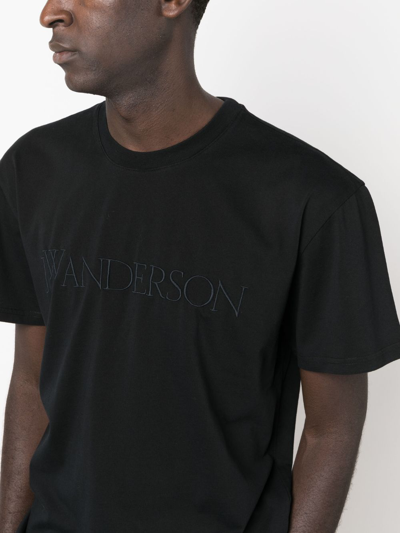 Shop Jw Anderson Logo-embroidered Cotton T-shirt In Black