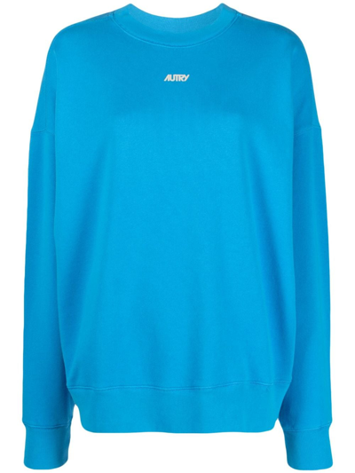 Shop Autry Logo-print Drop-shoulder Sweatshirt In Blue