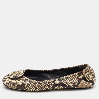 Pre-owned Tory Burch Beige/brown Python Embossed Leather Ballet Flats Size 39.5