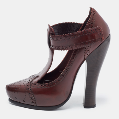 Pre-owned Marc Jacobs Burgundy Leather Mary Jane Pumps Size 37