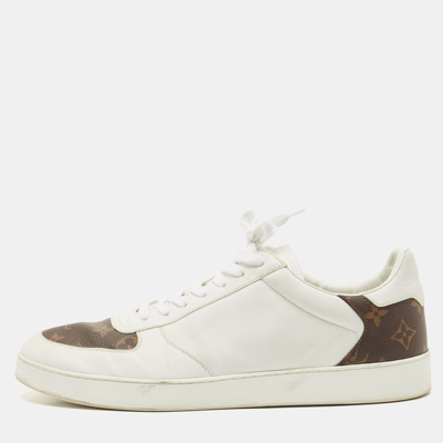 Pre-owned Louis Vuitton White/brown Leather And Monogram Canvas Rivoli  Sneakers Size 45