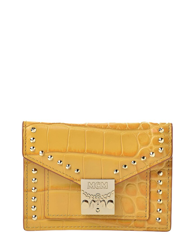 Shop Mcm Croc-embossed Leather Wallet In Yellow