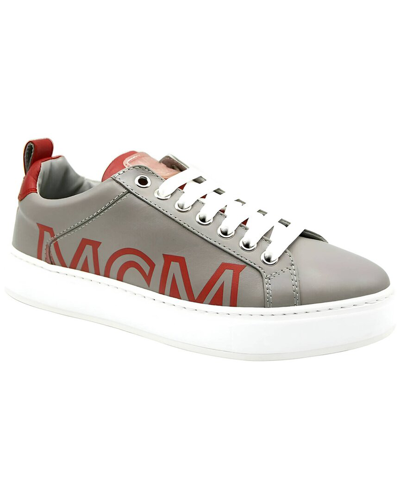 Shop Mcm Leather Sneaker In Grey