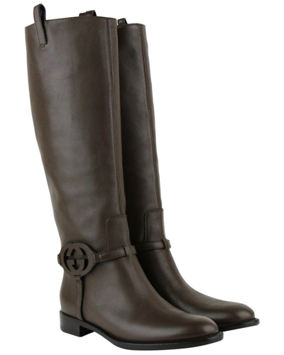 Shop Gucci Leather Boot In Brown