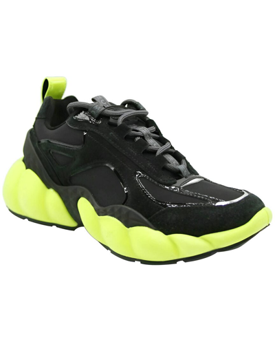 Mcm Women's Black Luft Collection Suede Neon Green Trim Sneaker Mes9amm66bk (38 Eu / 8 Us) In Black