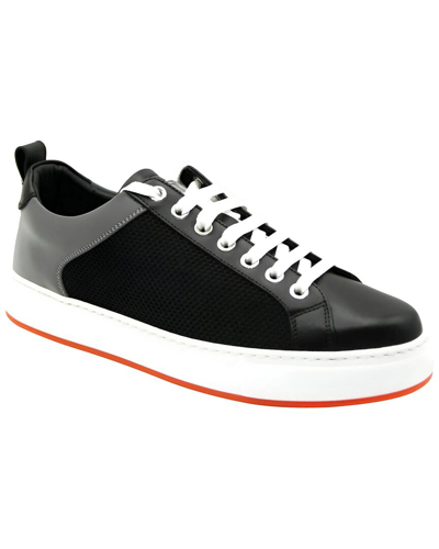 Shop Mcm Leather & Canvas Sneaker In Black