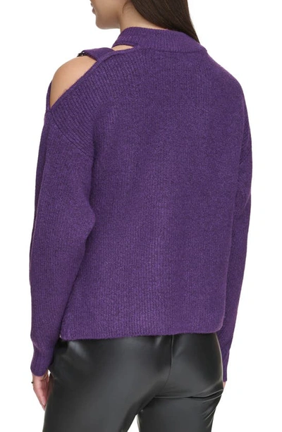 Shop Dkny Cold Shoulder Mixed Stitch Sweater In Blackberry