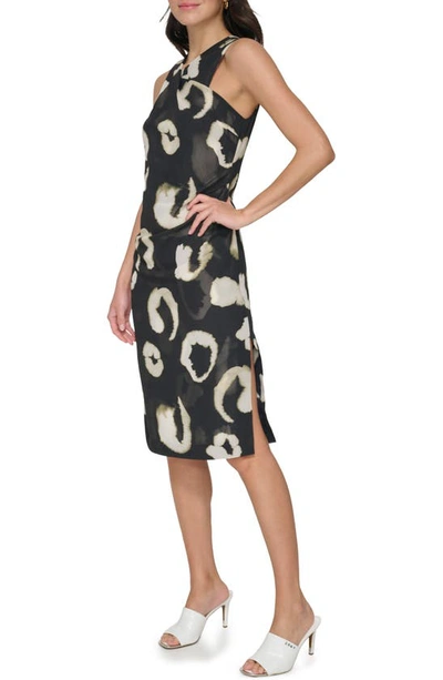 Shop Dkny Animal Print Shift Dress In Black/ Pearl Ivory Multi