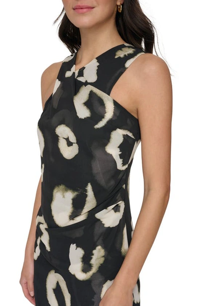 Shop Dkny Animal Print Shift Dress In Black/ Pearl Ivory Multi