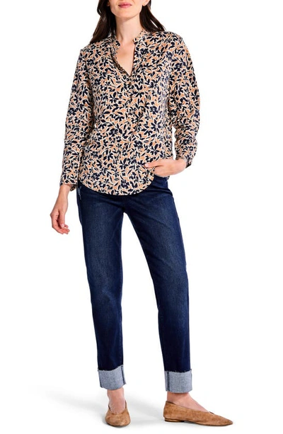 Shop Nic + Zoe Floral Half Placket Button-up Shirt In Neutral Multi