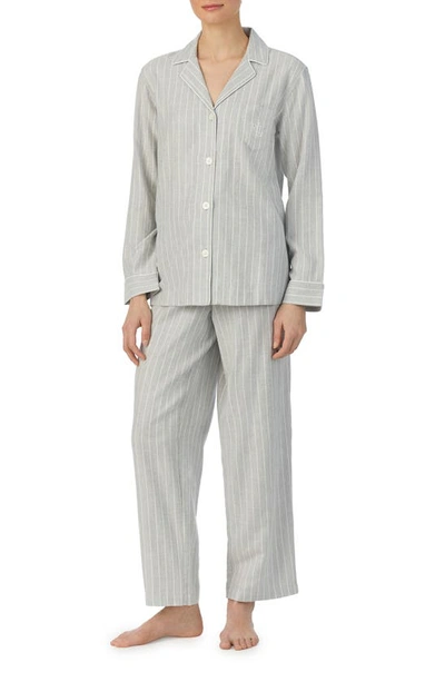Shop Lauren Ralph Lauren Long Sleeve Cotton Blend Pajamas In Grey Heather
