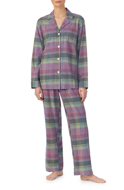 Shop Lauren Ralph Lauren Long Sleeve Cotton Blend Pajamas In Purple Plaid