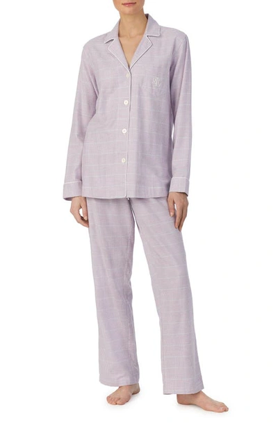 Shop Lauren Ralph Lauren Long Sleeve Cotton Blend Pajamas In Purple Check