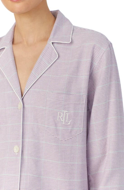 Shop Lauren Ralph Lauren Long Sleeve Cotton Blend Pajamas In Purple Check