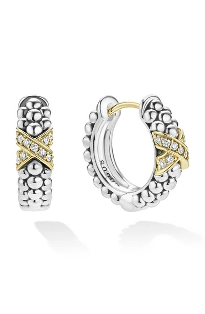 Shop Lagos Embrace Diamond Huggie Hoop Earrings In Metallic