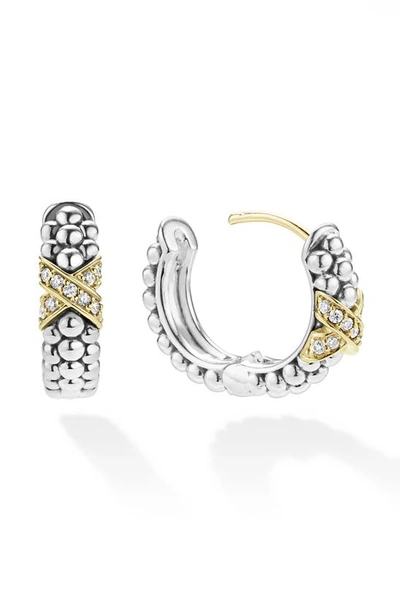 Shop Lagos Embrace Diamond Huggie Hoop Earrings In Metallic