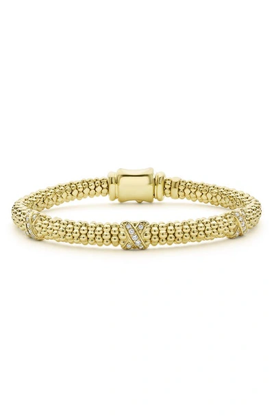Lagos 18k Yellow Gold Embrace Diamond Triple X Caviar Bead Bracelet In Gold Metallic