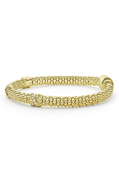 Lagos 18k Yellow Gold Embrace Diamond Triple X Caviar Bead Bracelet In Gold Metallic