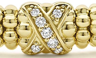 Lagos 18k Yellow Gold Embrace Diamond Triple X Caviar Bead Bracelet In Gold Metallic