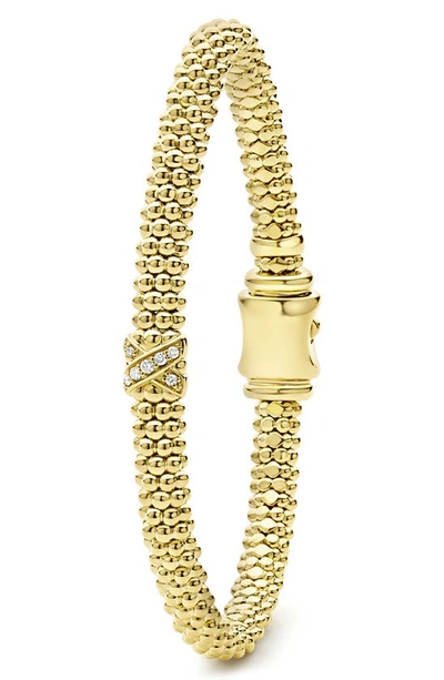 Lagos 18k Yellow Gold Embrace Diamond X Caviar Bead Bracelet In Gold Metallic