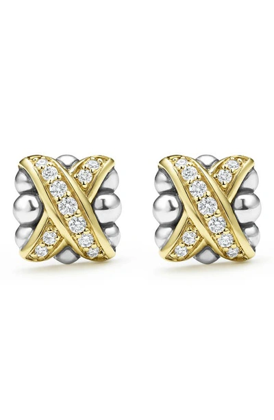 Lagos 18k Yellow Gold & Sterling Silver Embrace Diamond X Bead Stud Earrings In Metallic