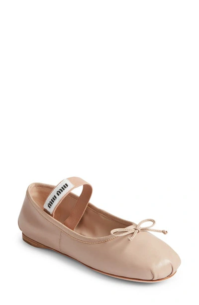 Shop Miu Miu Lea Logo Ballerina Flat In Beige