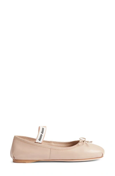 Shop Miu Miu Lea Logo Ballerina Flat In Beige