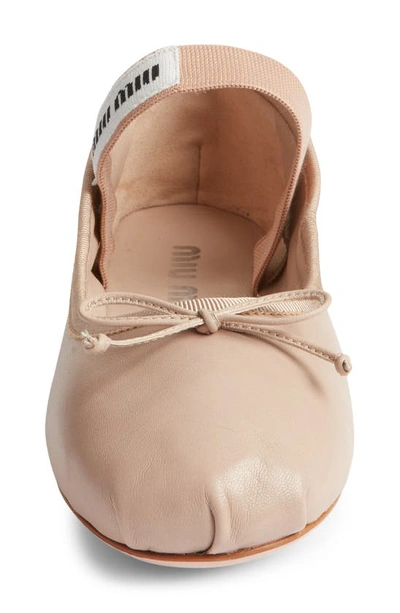 Miu Miu Logo-printed Bow Detailed Ballerina Shoes In Brown